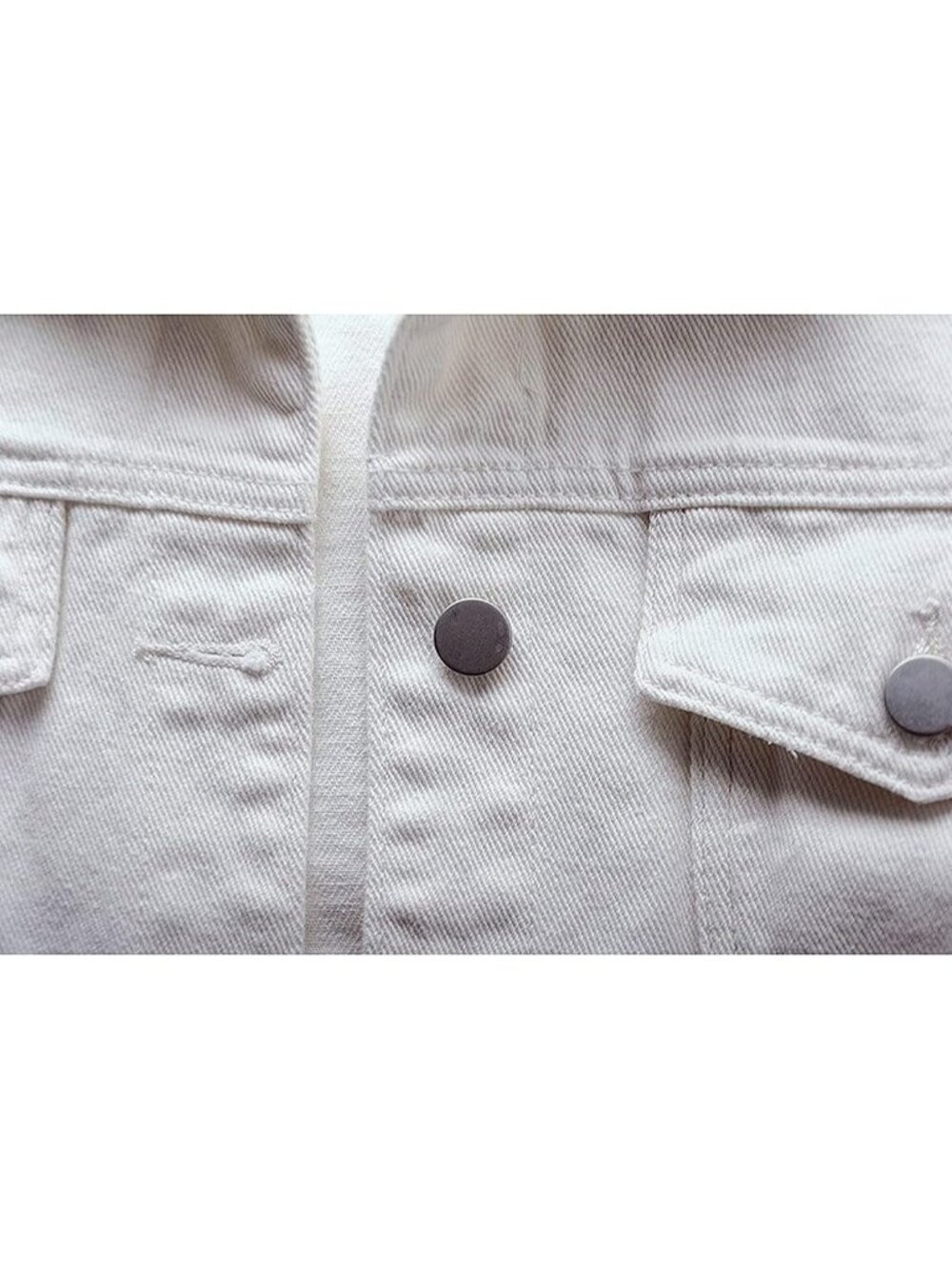 Women's White Denim Button Closed Long Sleeve Solid Color Jacket With Pockets - Picture 5 of 6